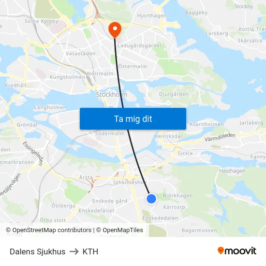 Dalens Sjukhus to KTH map