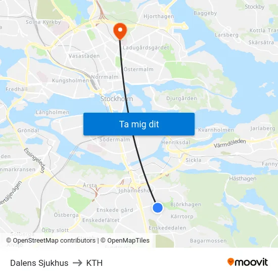 Dalens Sjukhus to KTH map