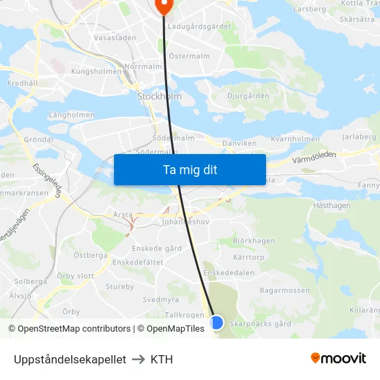 Uppståndelsekapellet to KTH map
