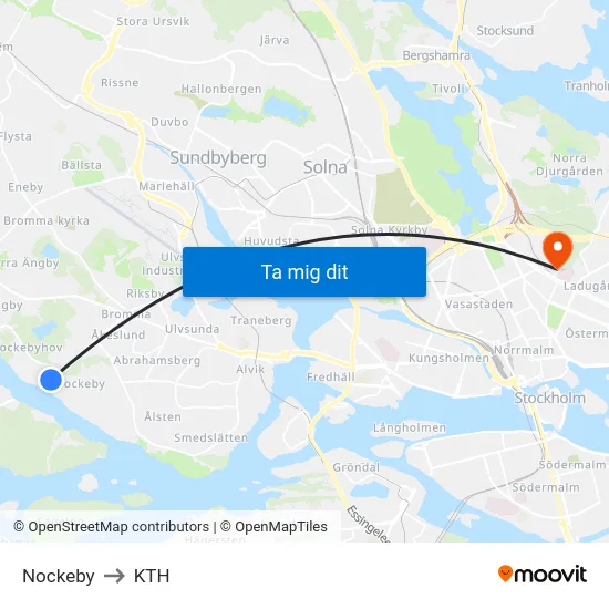 Nockeby to KTH map