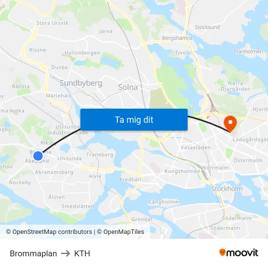 Brommaplan to KTH map
