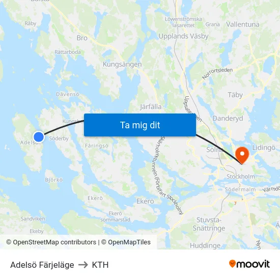 Adelsö Färjeläge to KTH map