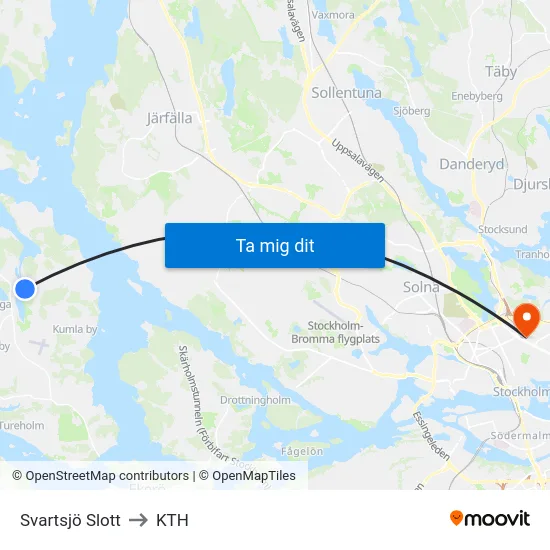 Svartsjö Slott to KTH map