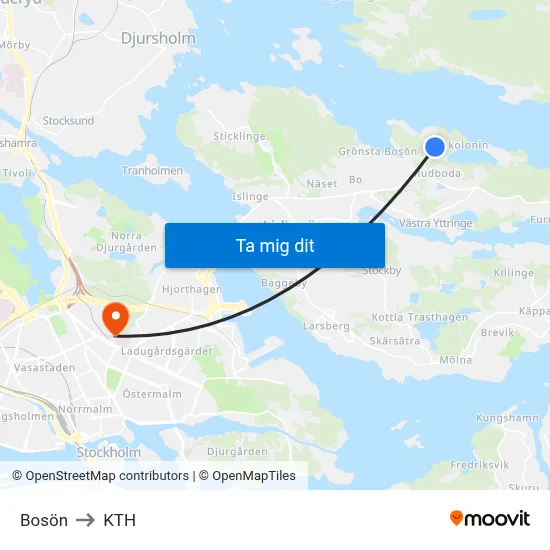 Bosön to KTH map