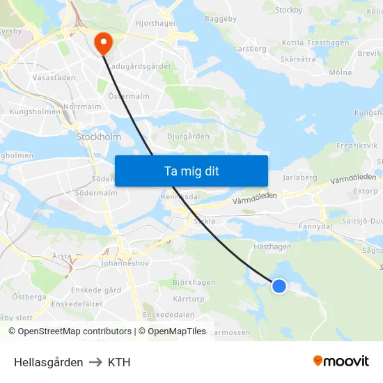 Hellasgården to KTH map