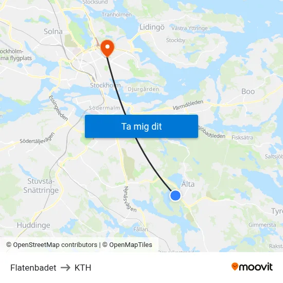 Flatenbadet to KTH map
