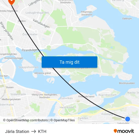 Järla Station to KTH map