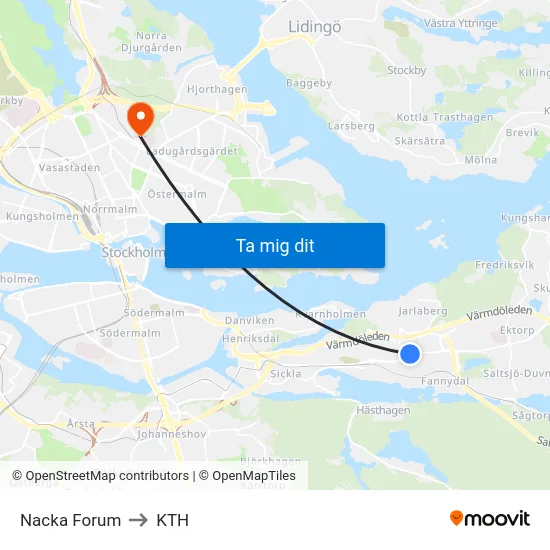 Nacka Forum to KTH map