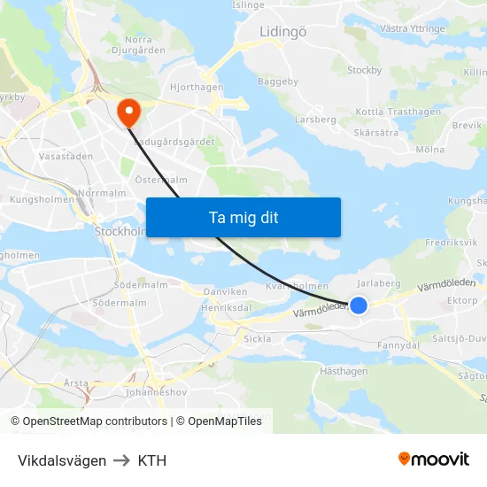 Vikdalsvägen to KTH map
