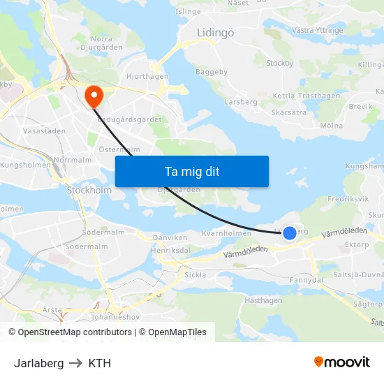 Jarlaberg to KTH map