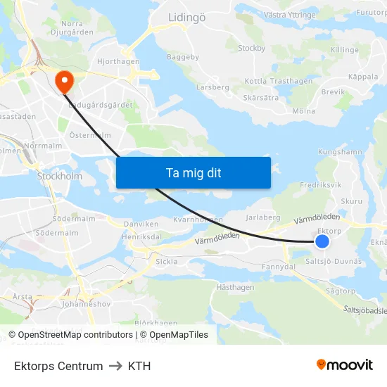 Ektorps Centrum to KTH map