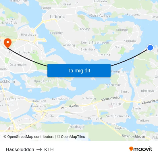 Hasseludden to KTH map