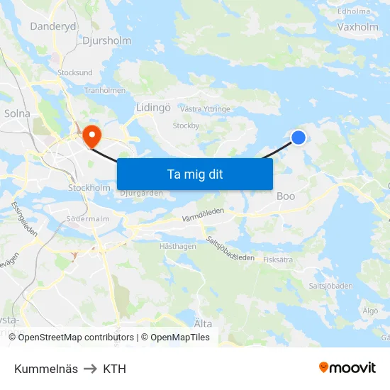 Kummelnäs to KTH map