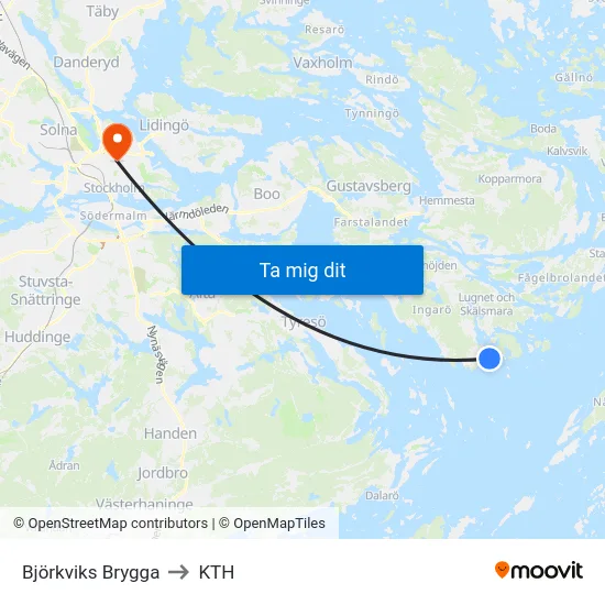 Björkviks Brygga to KTH map