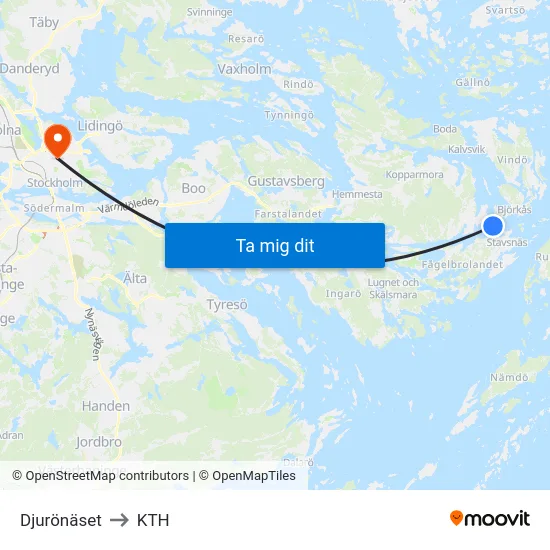 Djurönäset to KTH map
