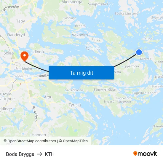 Boda Brygga to KTH map