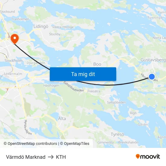 Värmdö Marknad to KTH map