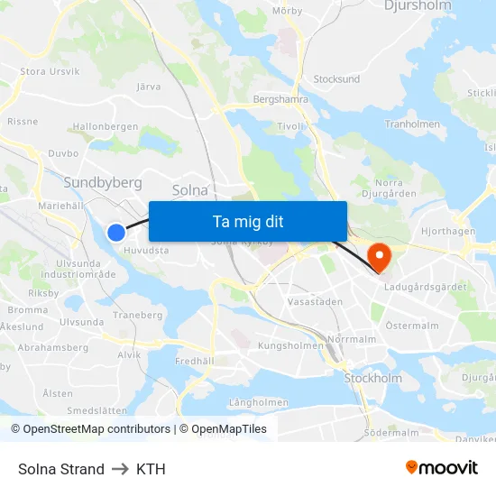 Solna Strand to KTH map