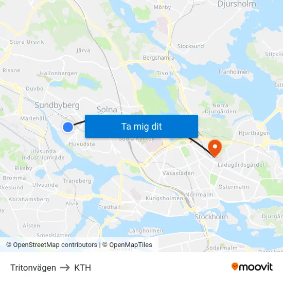 Tritonvägen to KTH map