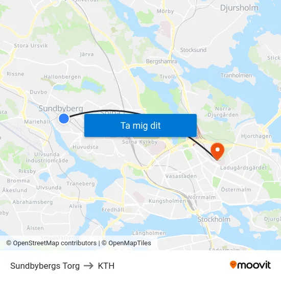 Sundbybergs Torg to KTH map
