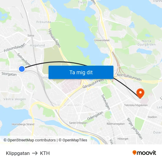 Klippgatan to KTH map