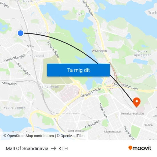 Mall Of Scandinavia to KTH map
