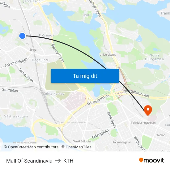 Mall Of Scandinavia to KTH map