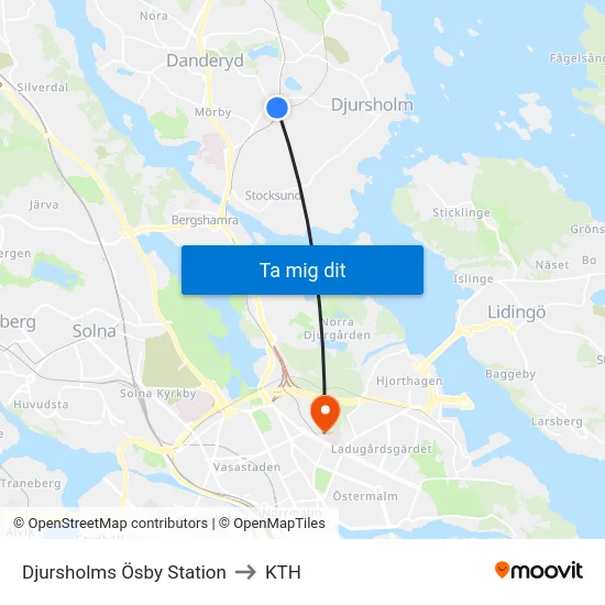Djursholms Ösby Station to KTH map