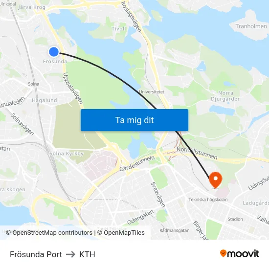 Frösunda Port to KTH map