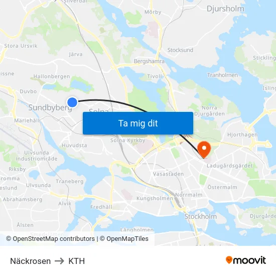 Näckrosen to KTH map