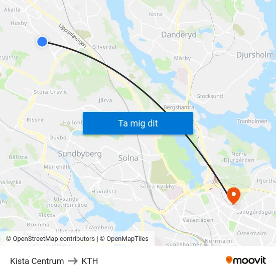 Kista Centrum to KTH map