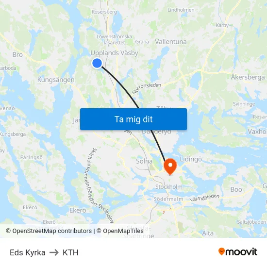 Eds Kyrka to KTH map