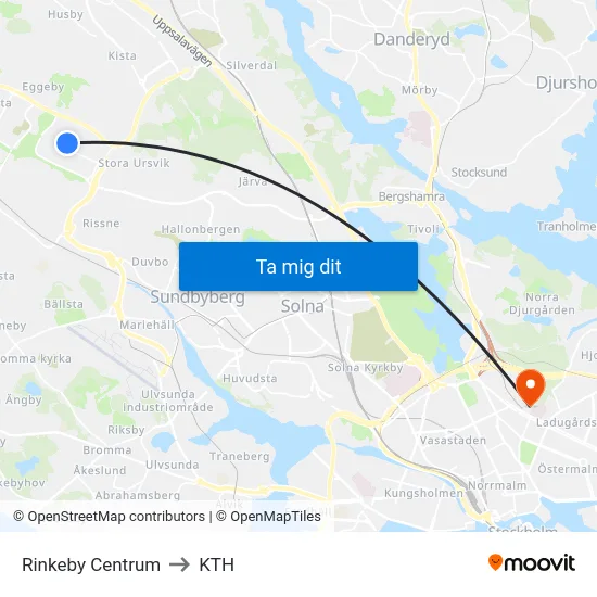 Rinkeby Centrum to KTH map