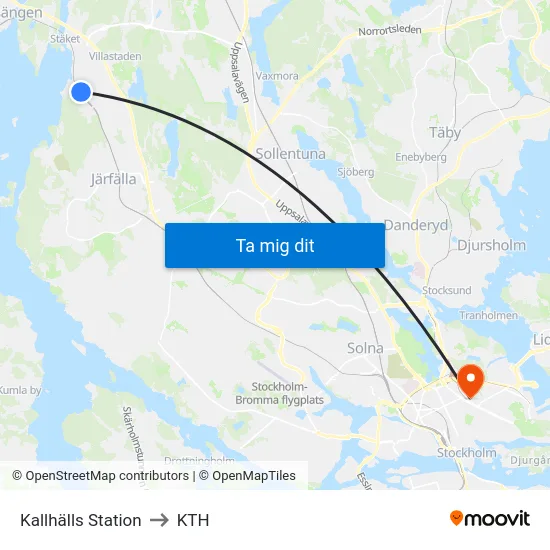 Kallhälls Station to KTH map