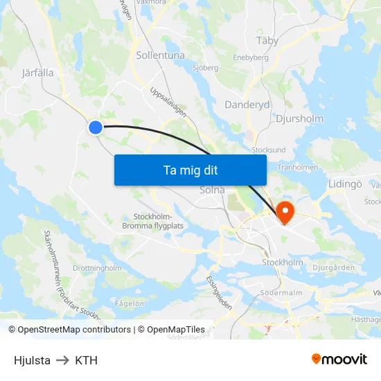 Hjulsta to KTH map