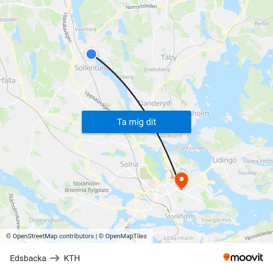 Edsbacka to KTH map
