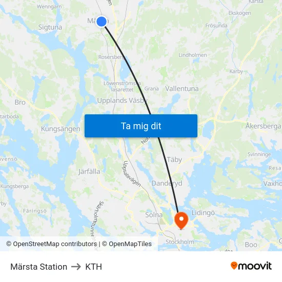 Märsta Station to KTH map