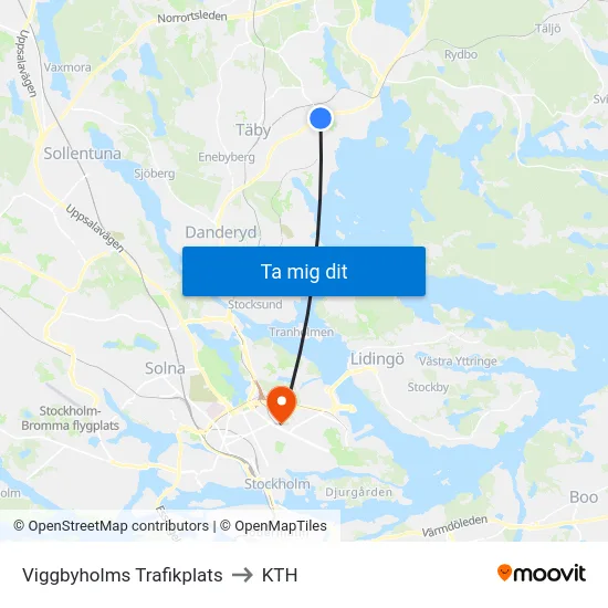 Viggbyholms Trafikplats to KTH map