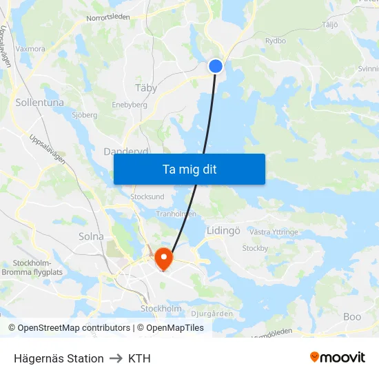 Hägernäs Station to KTH map