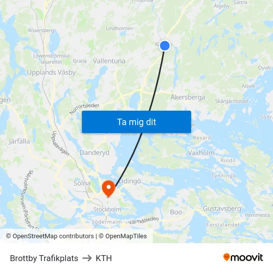 Brottby Trafikplats to KTH map