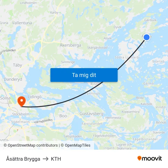 Åsättra Brygga to KTH map