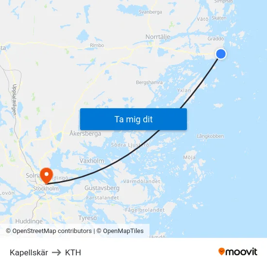 Kapellskär to KTH map