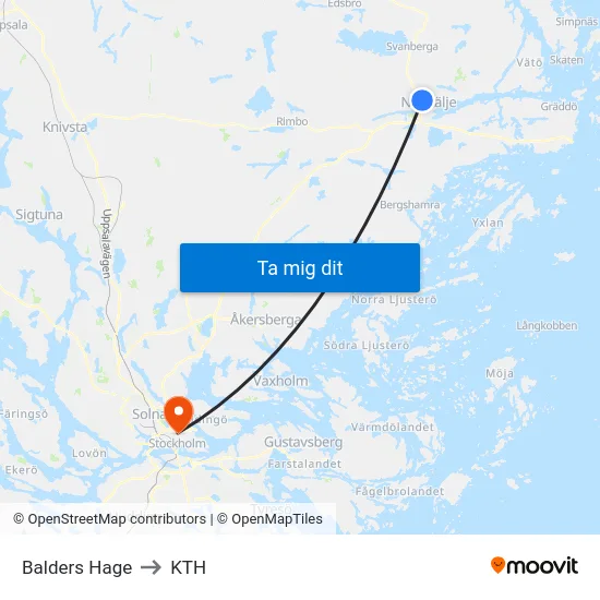 Balders Hage to KTH map