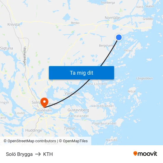 Solö Brygga to KTH map