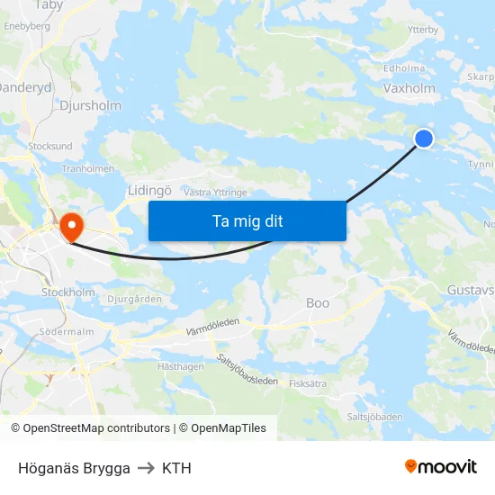 Höganäs Brygga to KTH map