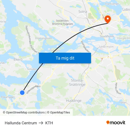 Hallunda Centrum to KTH map
