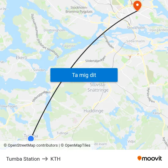 Tumba Station to KTH map