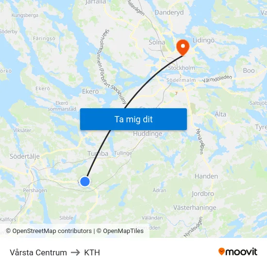 Vårsta Centrum to KTH map