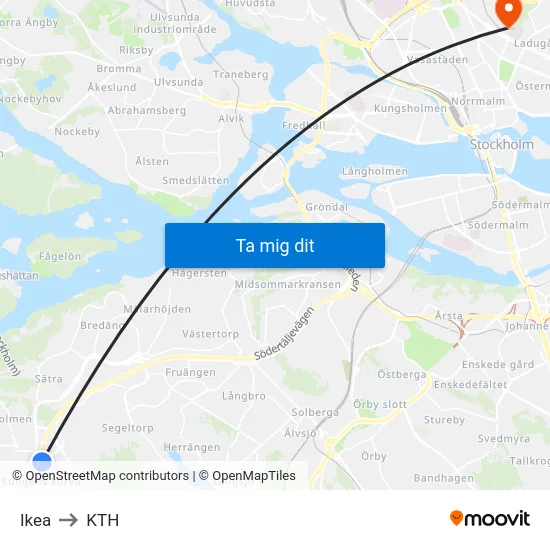 Ikea to KTH map