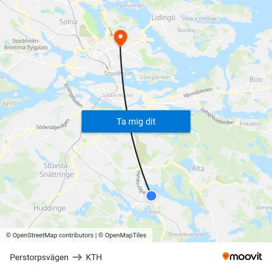 Perstorpsvägen to KTH map